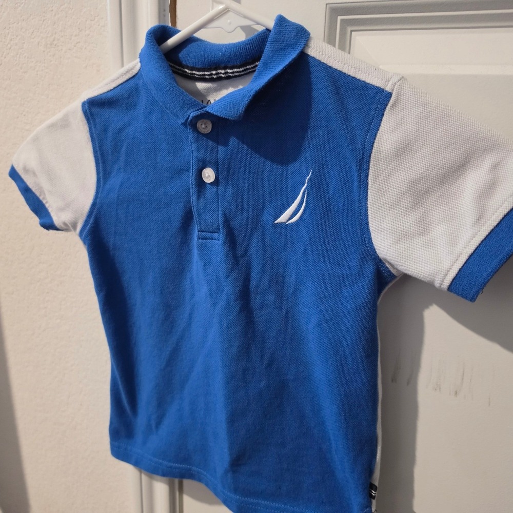 Nautica Toddler Boys Blue White Colorblock Short Sleeve Polo Shirt Size 3T
